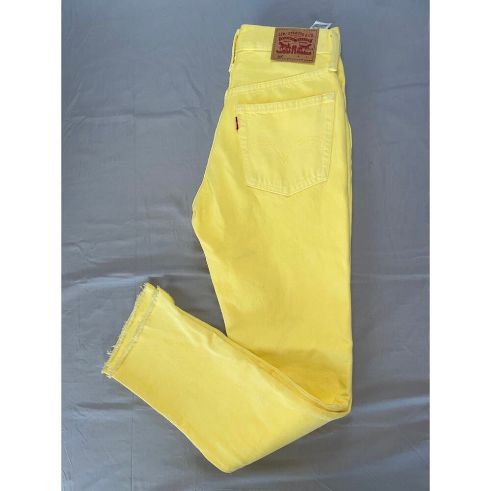 Levi's 501 Button Fly Raw Cuff 100% Cotton Denim Jeans. Yellow, Women's 24. NWT!